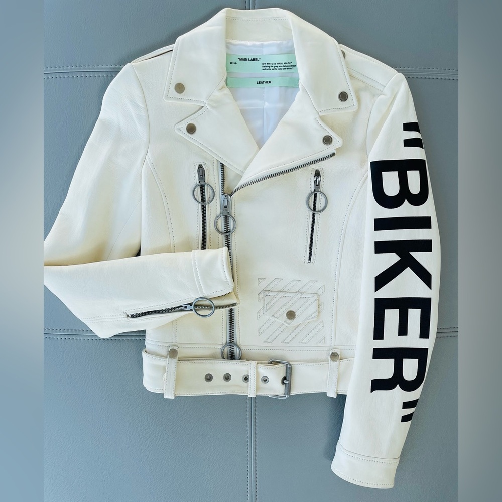 Leather Off-White x Virgil Abloh Cropped BIKER Moto Jacket Size 40 / Off-White